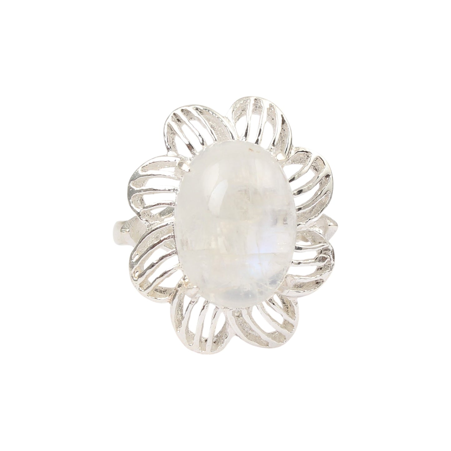 Floral Rainbow Moonstone Ring Designer 925 Sterling Silver Natural Gemstone Prong Setting Ring