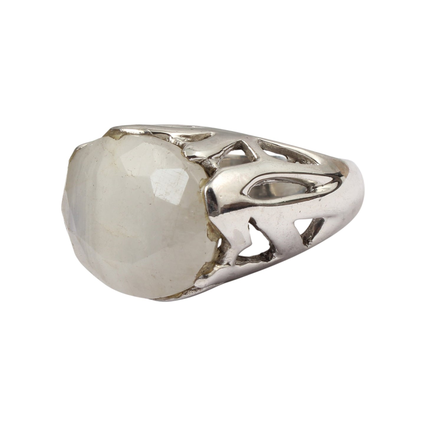 Rainbow Moonstone Openwork Ring Designer Heavy 925 Sterling Silver Natural Gemstone Ring