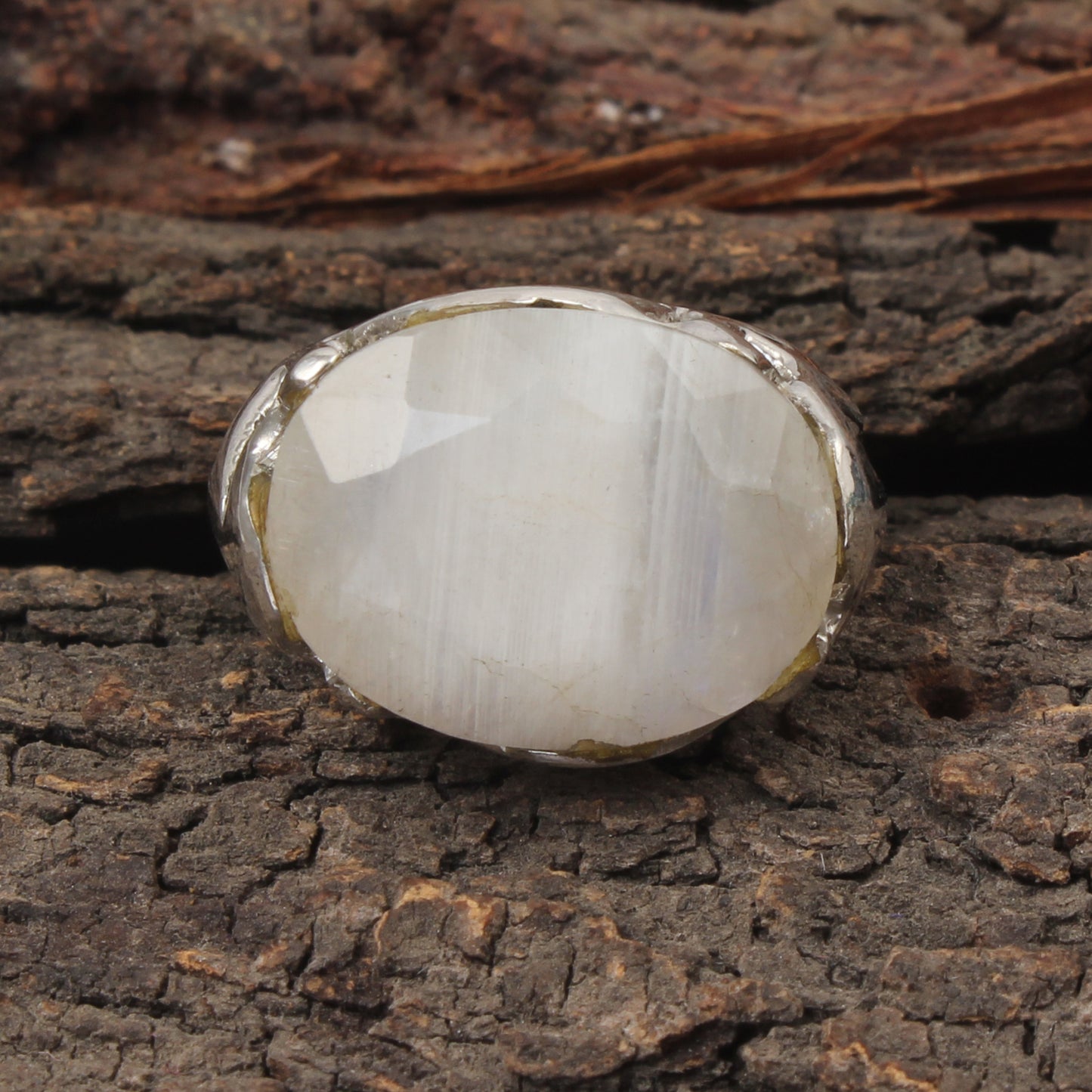 Rainbow Moonstone Openwork Ring Designer Heavy 925 Sterling Silver Natural Gemstone Ring