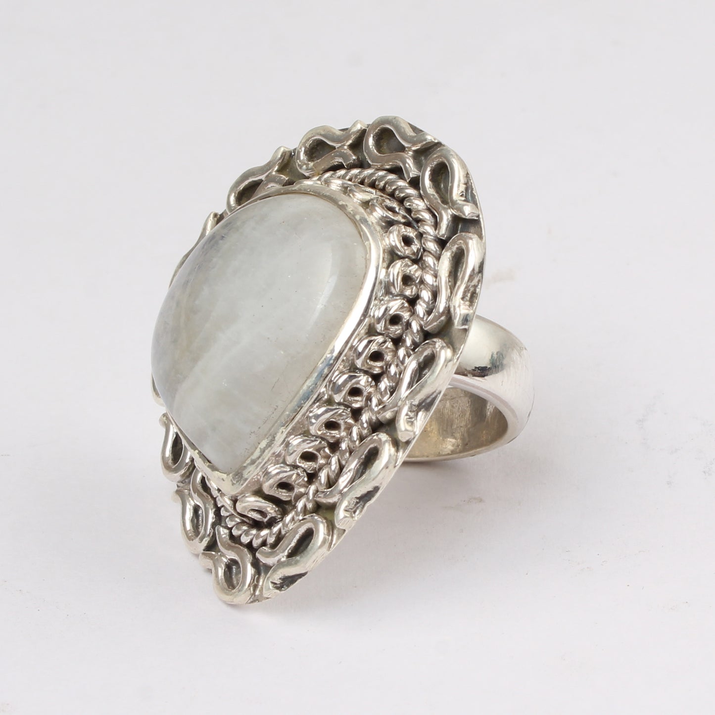 Heart Shape Bohemian Rainbow Moonstone Ring Handmade 925 Sterling Silver Natural Gemstone Ring