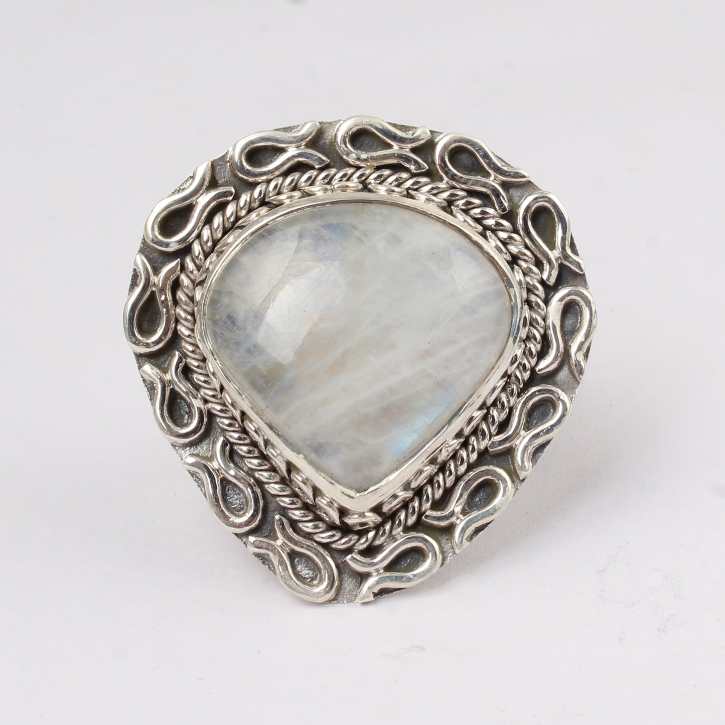 Heart Shape Bohemian Rainbow Moonstone Ring Handmade 925 Sterling Silver Natural Gemstone Ring