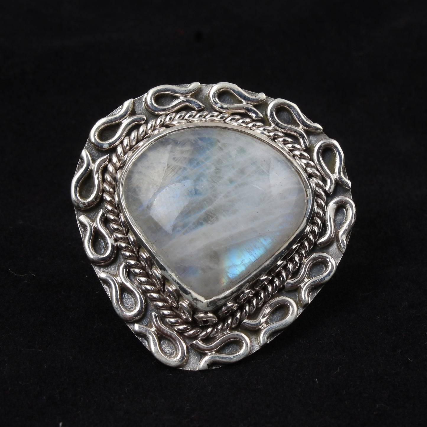 Heart Shape Bohemian Rainbow Moonstone Ring Handmade 925 Sterling Silver Natural Gemstone Ring