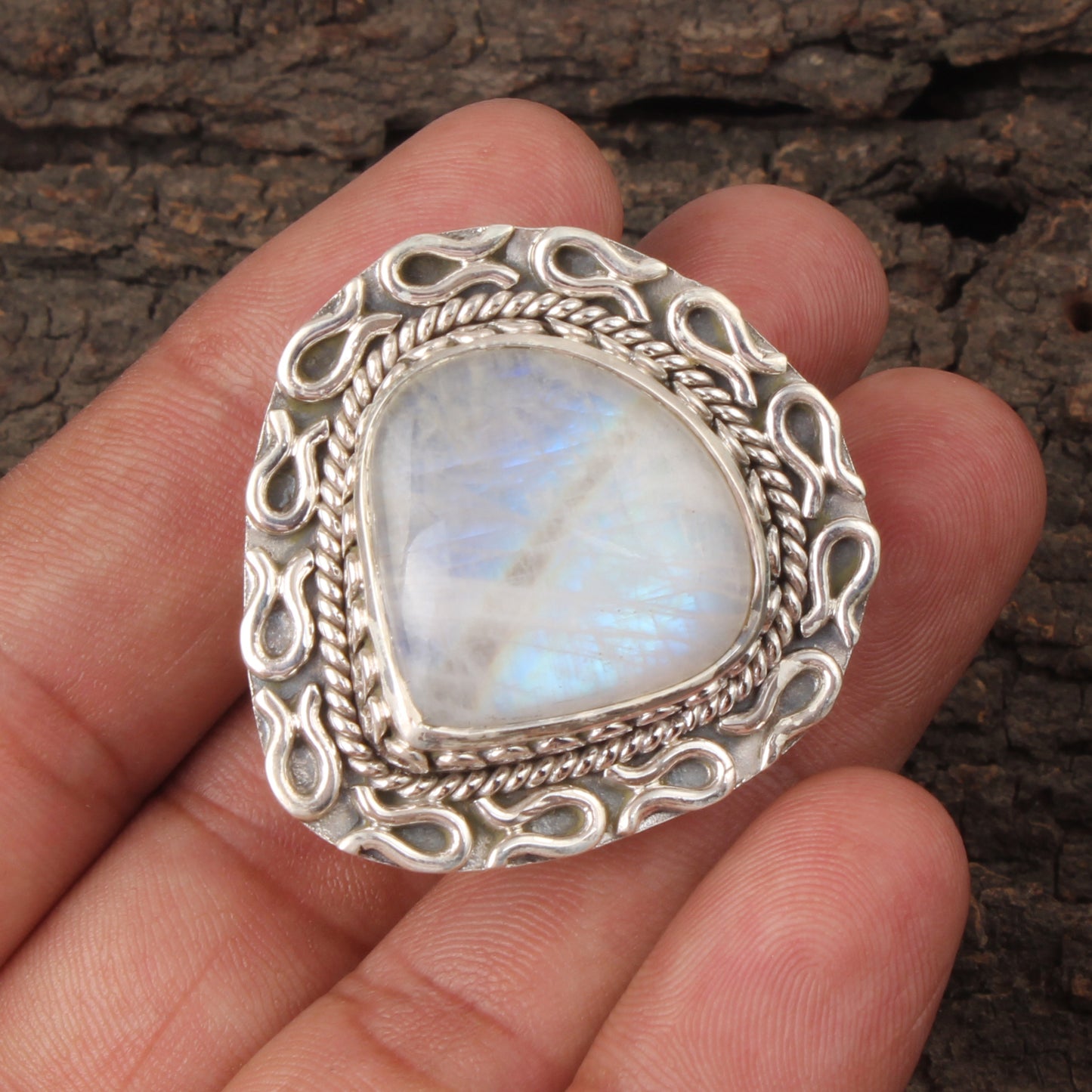 Heart Shape Bohemian Rainbow Moonstone Ring Handmade 925 Sterling Silver Natural Gemstone Ring