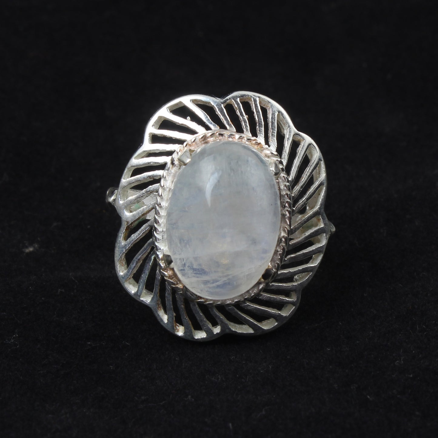 Floral Oval Rainbow Moonstone Ring Designer 925 Sterling Silver Natural Gemstone Prong Setting Ring