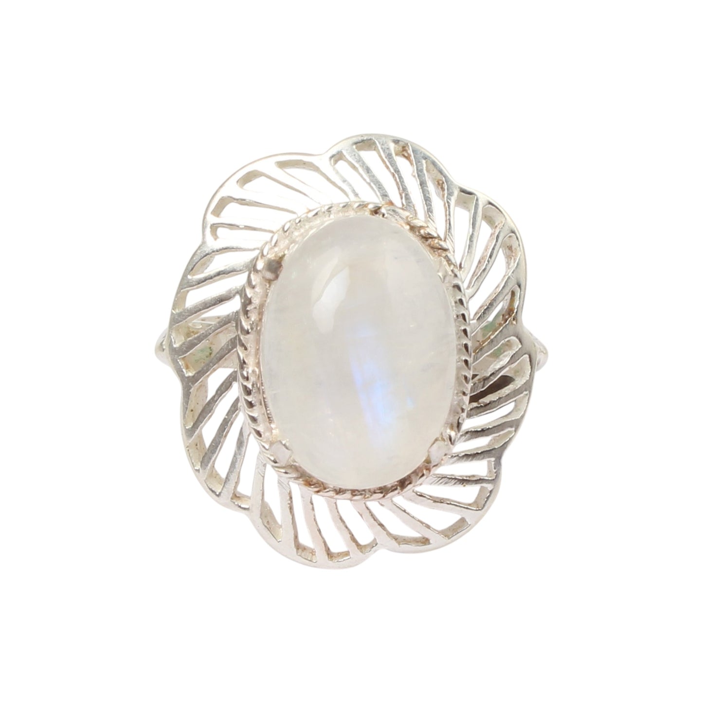 Floral Oval Rainbow Moonstone Ring Designer 925 Sterling Silver Natural Gemstone Prong Setting Ring