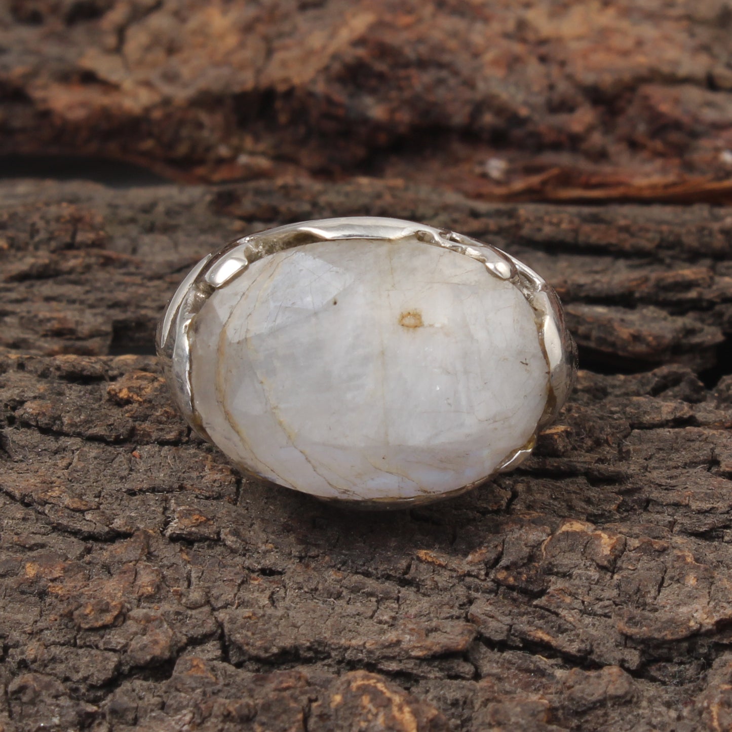 Rainbow Moonstone Openwork Ring Designer Heavy 925 Sterling Silver Natural Oval Gemstone Ring