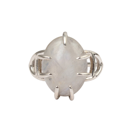 Rainbow Moonstone Solitaire Prong Setting Ring Handmade 925 Sterling Silver Natural Gemstone Ring