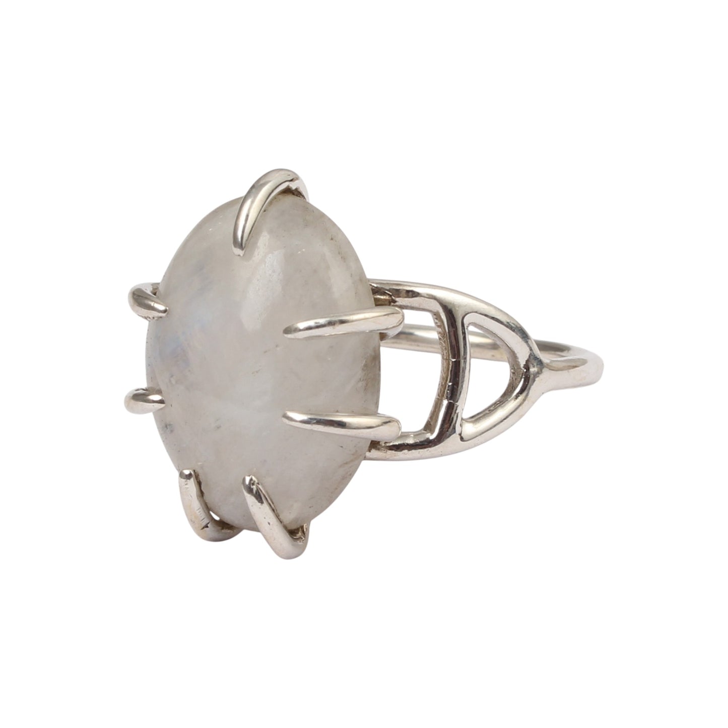 Rainbow Moonstone Solitaire Prong Setting Ring Handmade 925 Sterling Silver Natural Gemstone Ring