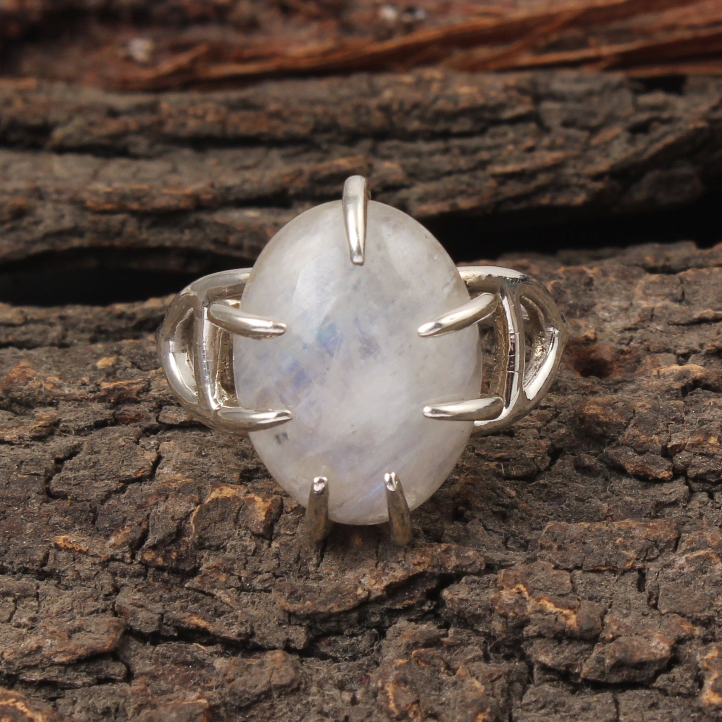 Rainbow Moonstone Solitaire Prong Setting Ring Handmade 925 Sterling Silver Natural Gemstone Ring