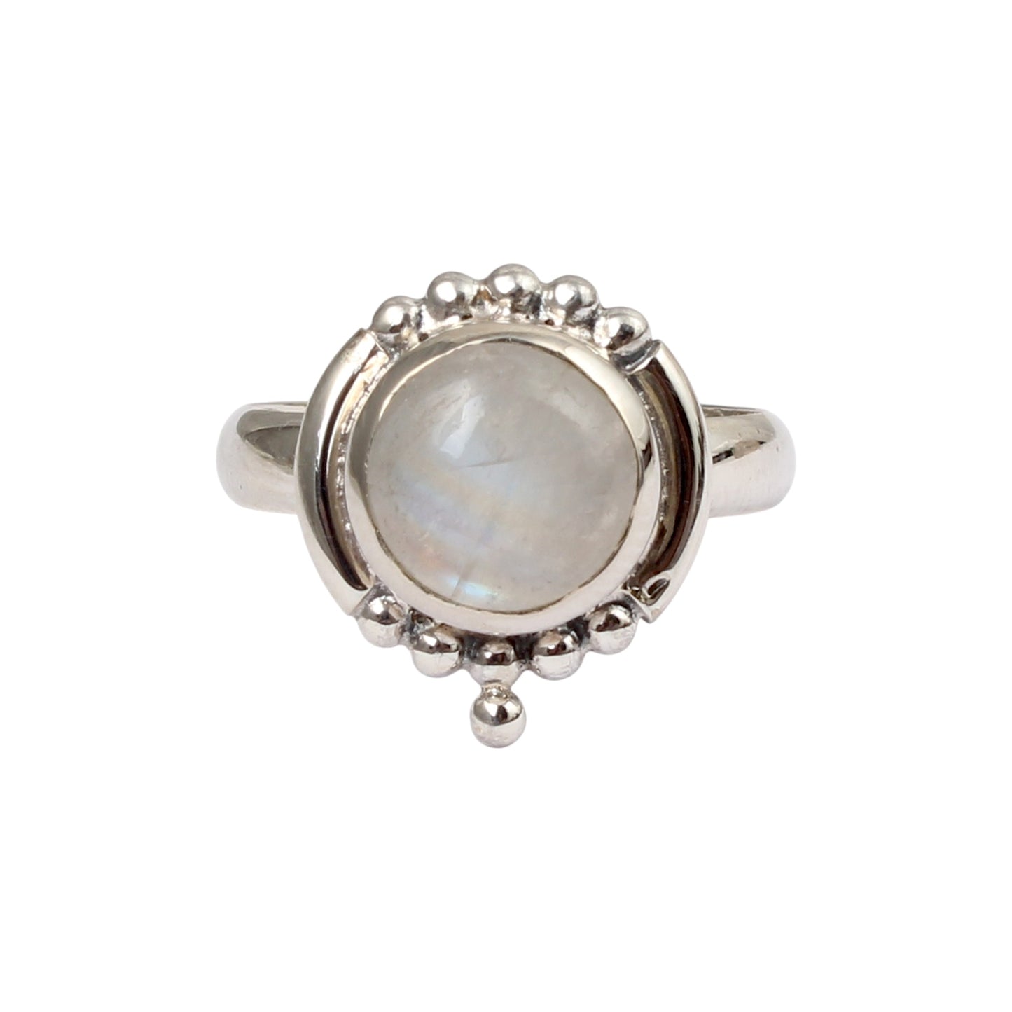 Bohemian Rainbow Moonstone Ring Handmade 925 Sterling Silver Natural Round Shape Gemstone Ring