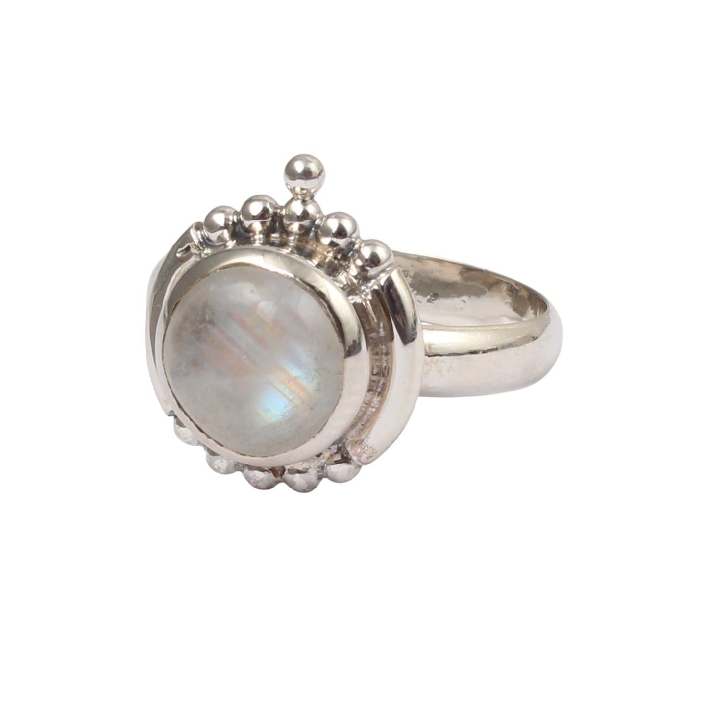 Bohemian Rainbow Moonstone Ring Handmade 925 Sterling Silver Natural Round Shape Gemstone Ring