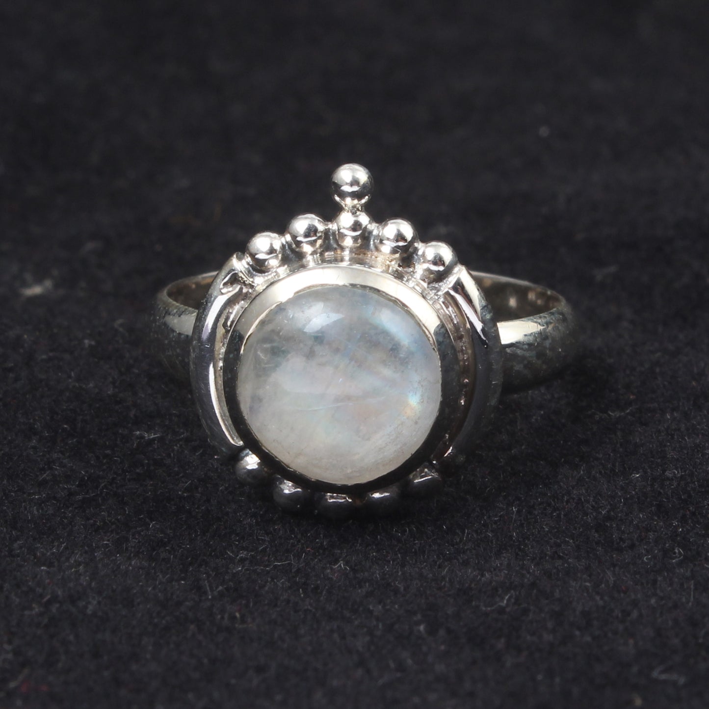 Bohemian Rainbow Moonstone Ring Handmade 925 Sterling Silver Natural Round Shape Gemstone Ring