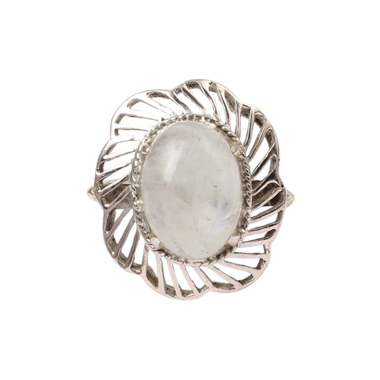 Rainbow Moonstone Openwork Ring Designer 925 Sterling Silver Natural Oval Shape Gemstone Prong Setting Ring