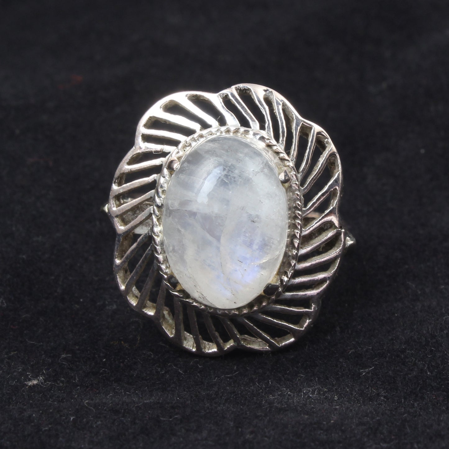 Rainbow Moonstone Openwork Ring Designer 925 Sterling Silver Natural Oval Shape Gemstone Prong Setting Ring