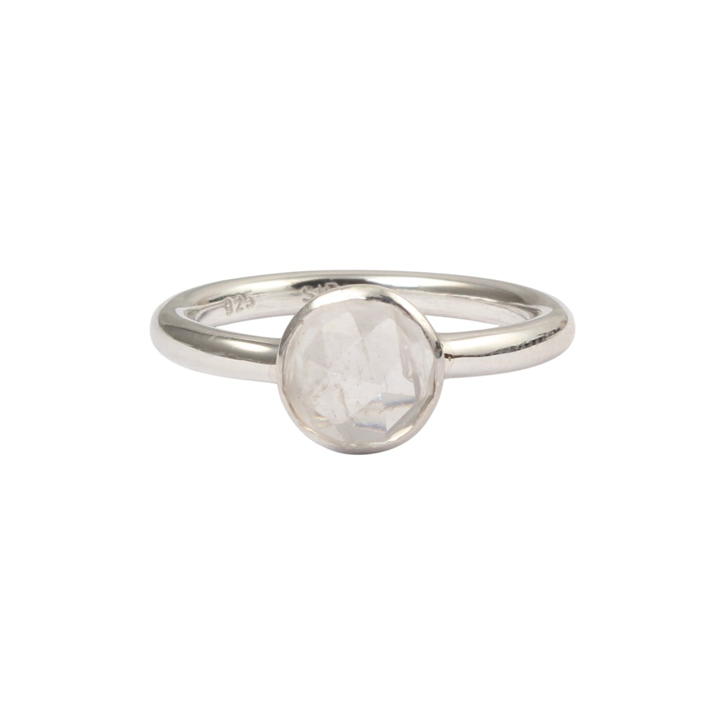 Minimalist Faceted Rainbow Moonstone Ring Handmade 925 Sterling Silver Natural Round Shape Gemstone Ring