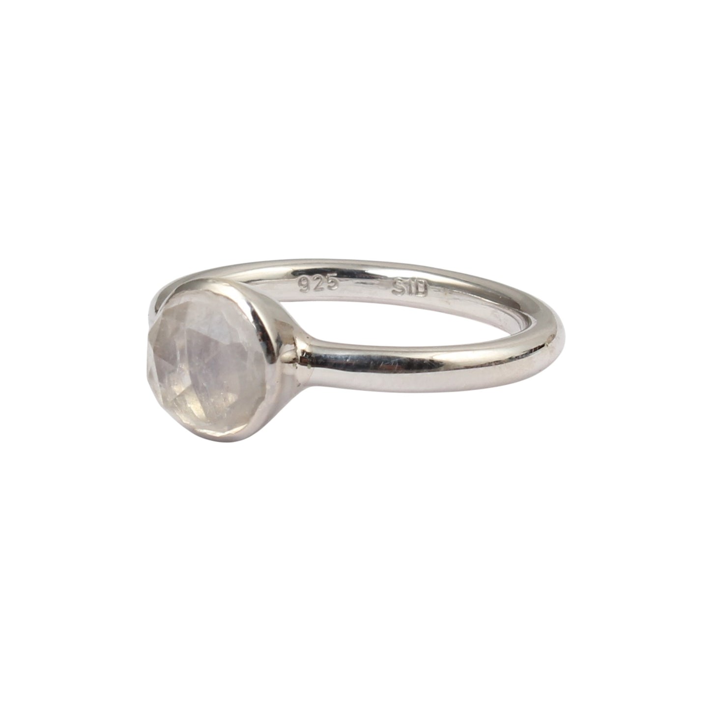 Minimalist Faceted Rainbow Moonstone Ring Handmade 925 Sterling Silver Natural Round Shape Gemstone Ring