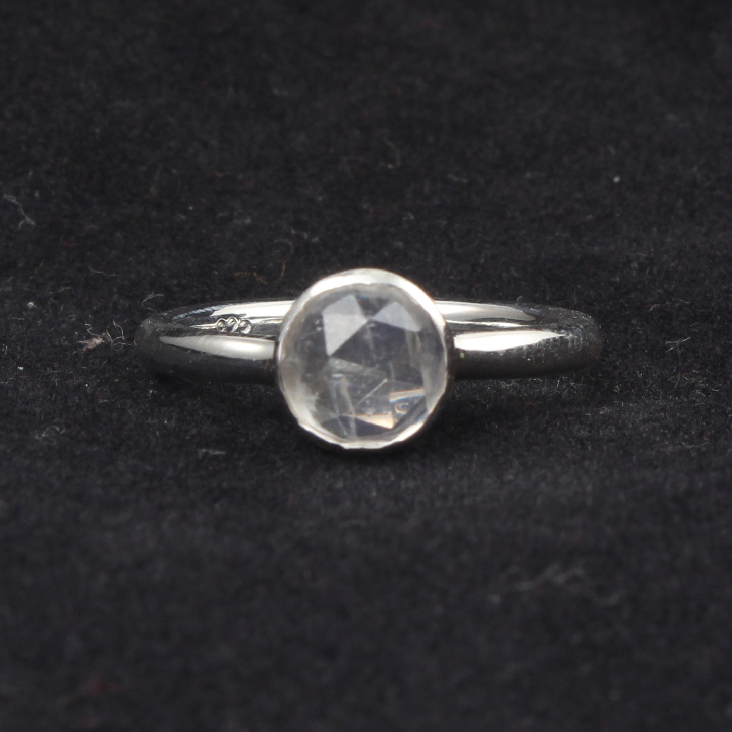 Minimalist Faceted Rainbow Moonstone Ring Handmade 925 Sterling Silver Natural Round Shape Gemstone Ring