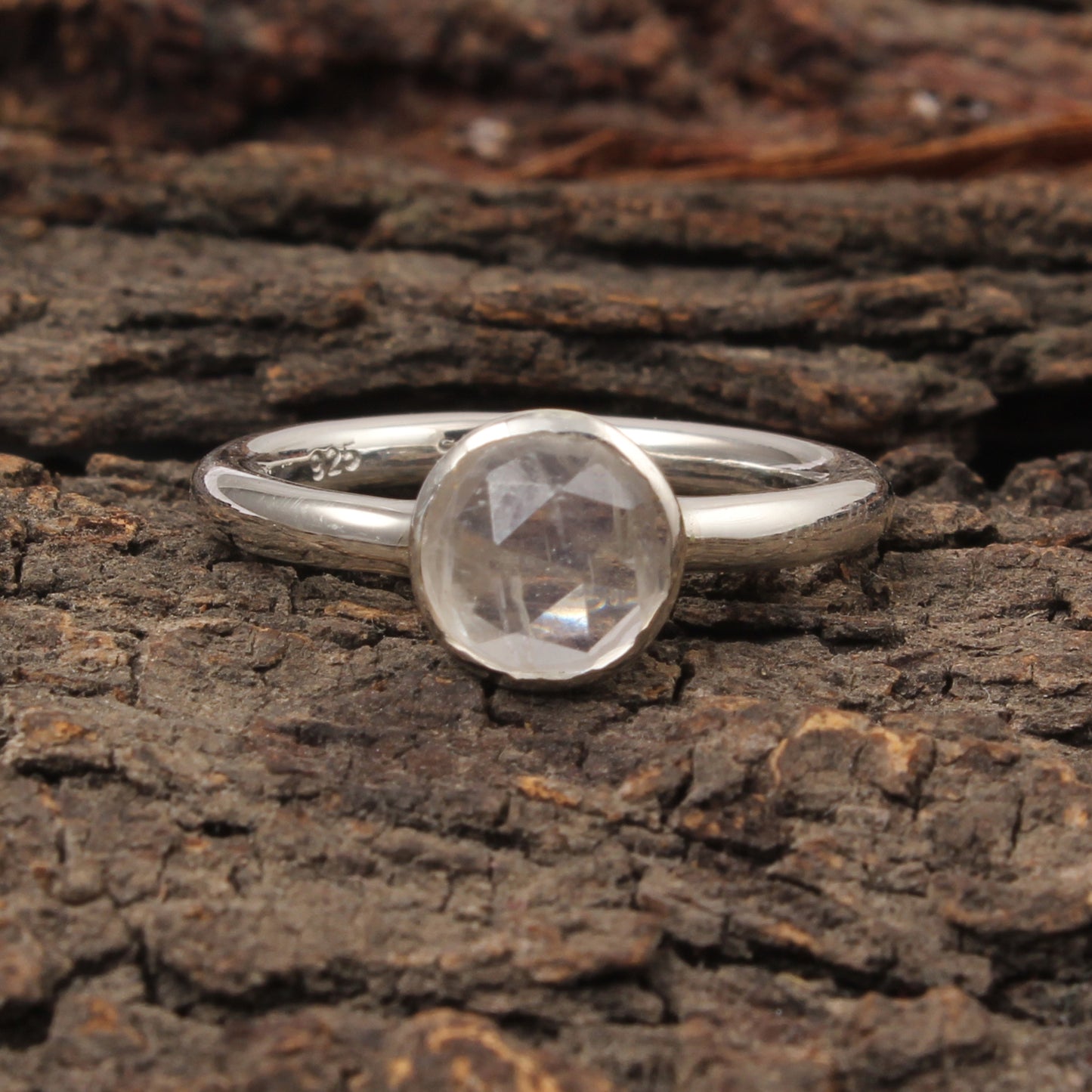 Minimalist Faceted Rainbow Moonstone Ring Handmade 925 Sterling Silver Natural Round Shape Gemstone Ring