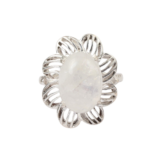 Rainbow Moonstone Openwork Ring Designer 925 Sterling Silver Natural Oval Shape Natural Gemstone Prong Setting Ring