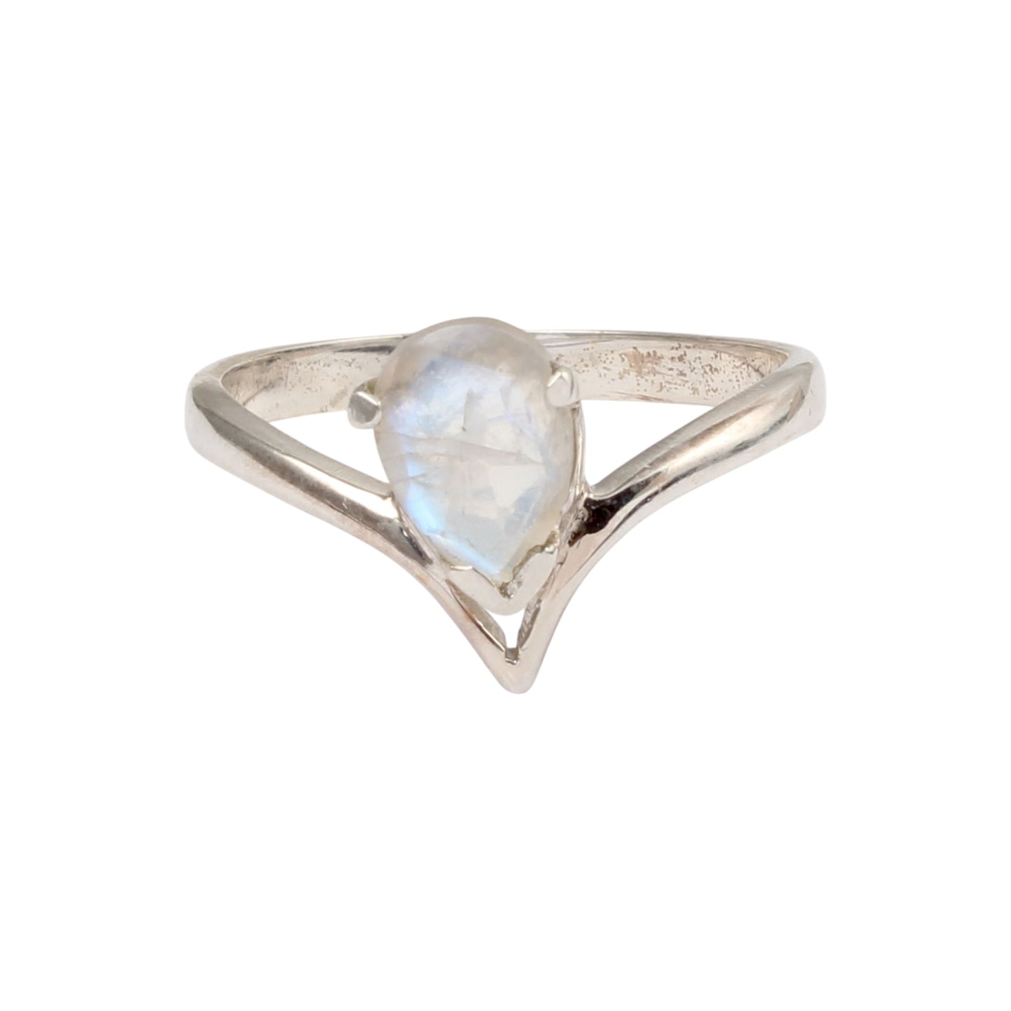 Rainbow Moonstone V-Chevron Ring Handmade 925 Sterling Silver Faceted Pear Gemstone Prong Setting Ring