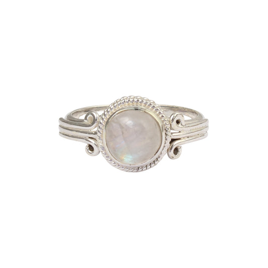 Natural Rainbow Moonstone Ring Handmade Twisted Wire 925 Sterling Silver Round Rainbow Gemstone Ring