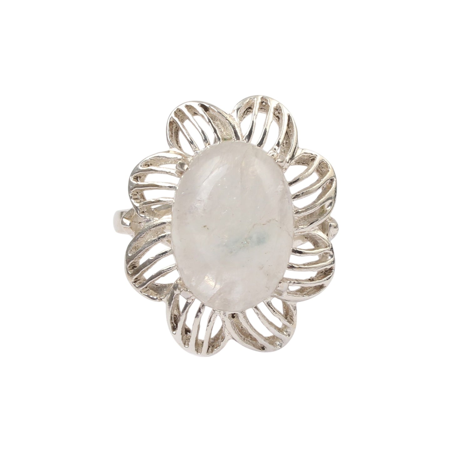 Rainbow Moonstone Openwork Ring Designer 925 Sterling Silver Natural Oval Shape Gemstone Prong Setting Ring Jewelry