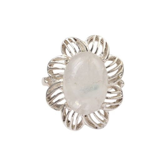 Rainbow Moonstone Openwork Ring Designer 925 Sterling Silver Natural Oval Shape Gemstone Prong Setting Ring Jewelry