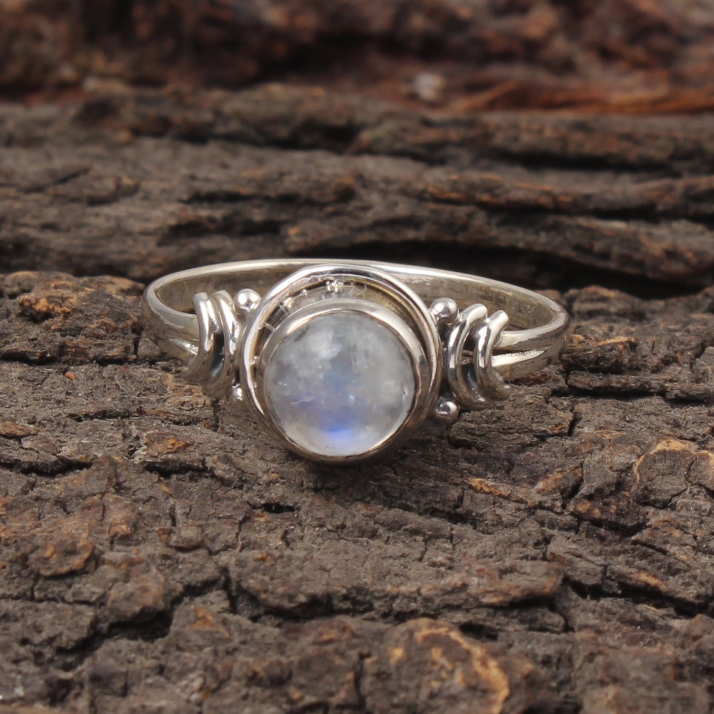 Minimalist Boho Rainbow Moonstone Ring Handmade 925 Sterling Silver Natural Gemstone Ring