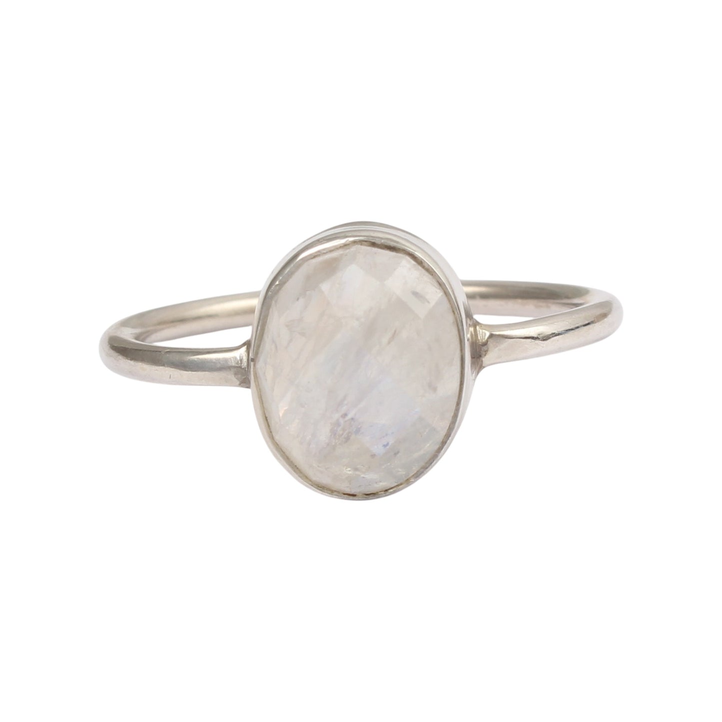 Faceted Rainbow Moonstone Ring Handmade Simple 925 Sterling Silver Oval Natural Gemstone Ring