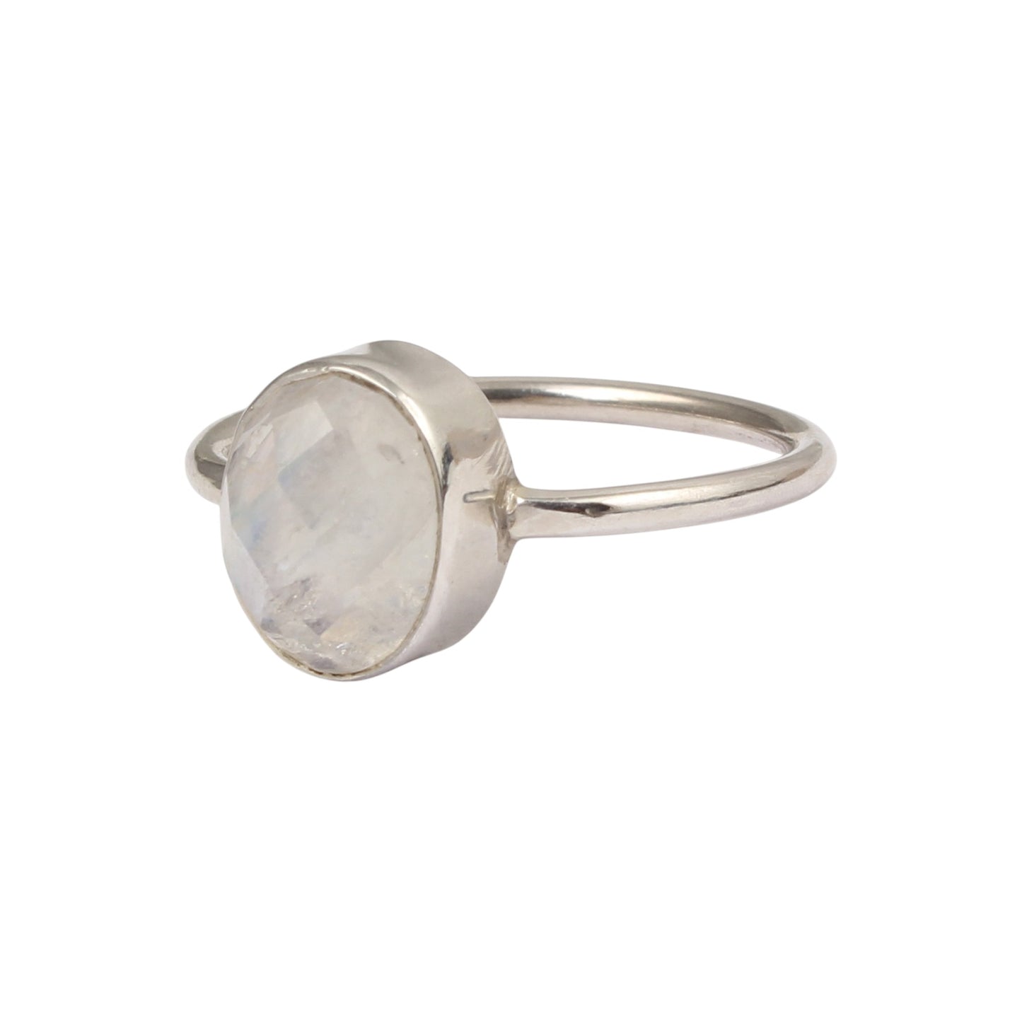 Faceted Rainbow Moonstone Ring Handmade Simple 925 Sterling Silver Oval Natural Gemstone Ring