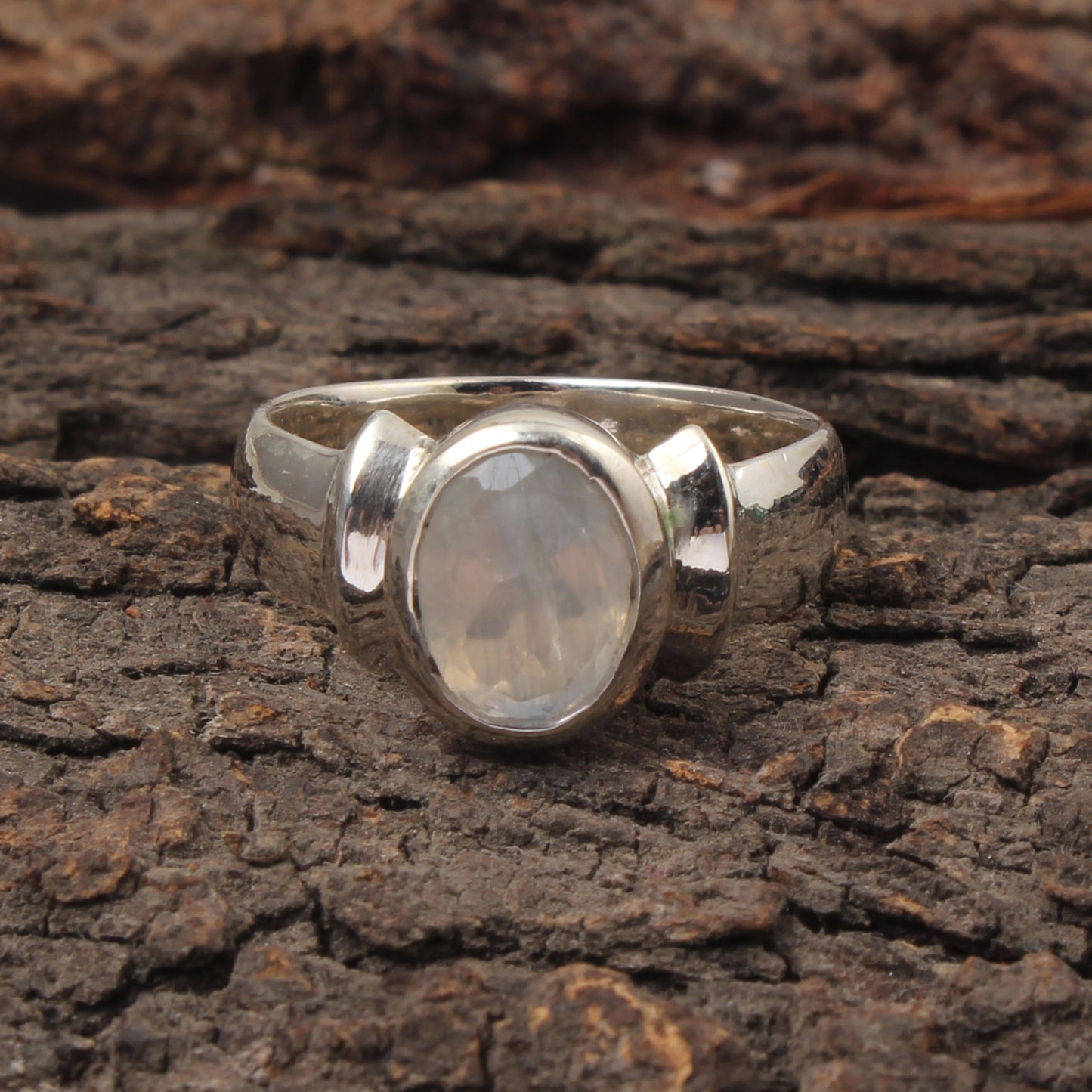 Contemporary Rainbow Moonstone Ring Handmade 925 Sterling Silver Natural Minimalist Gemstone Ring