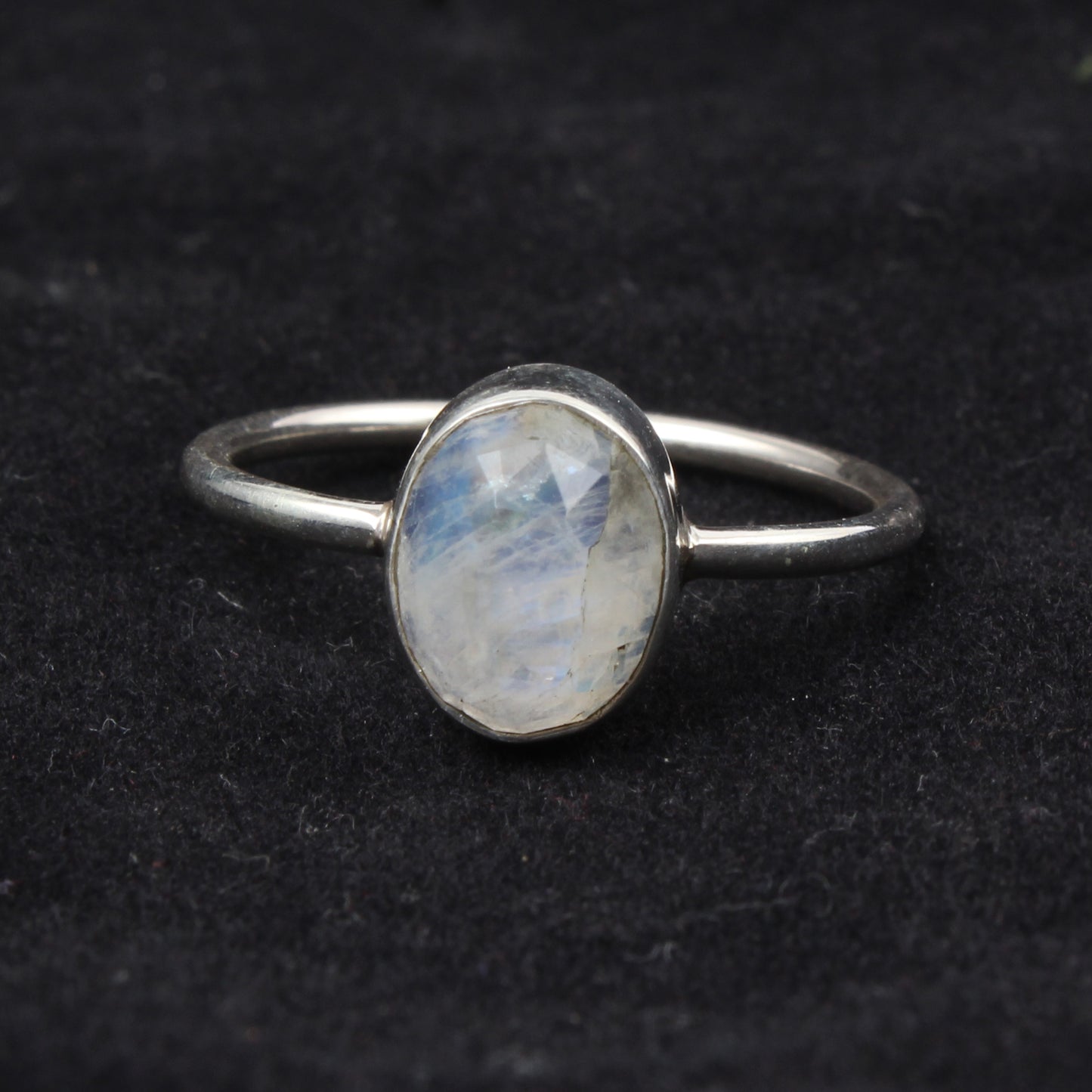Faceted Rainbow Moonstone Ring Handmade Minimalist 925 Sterling Silver Oval Natural Gemstone Ring