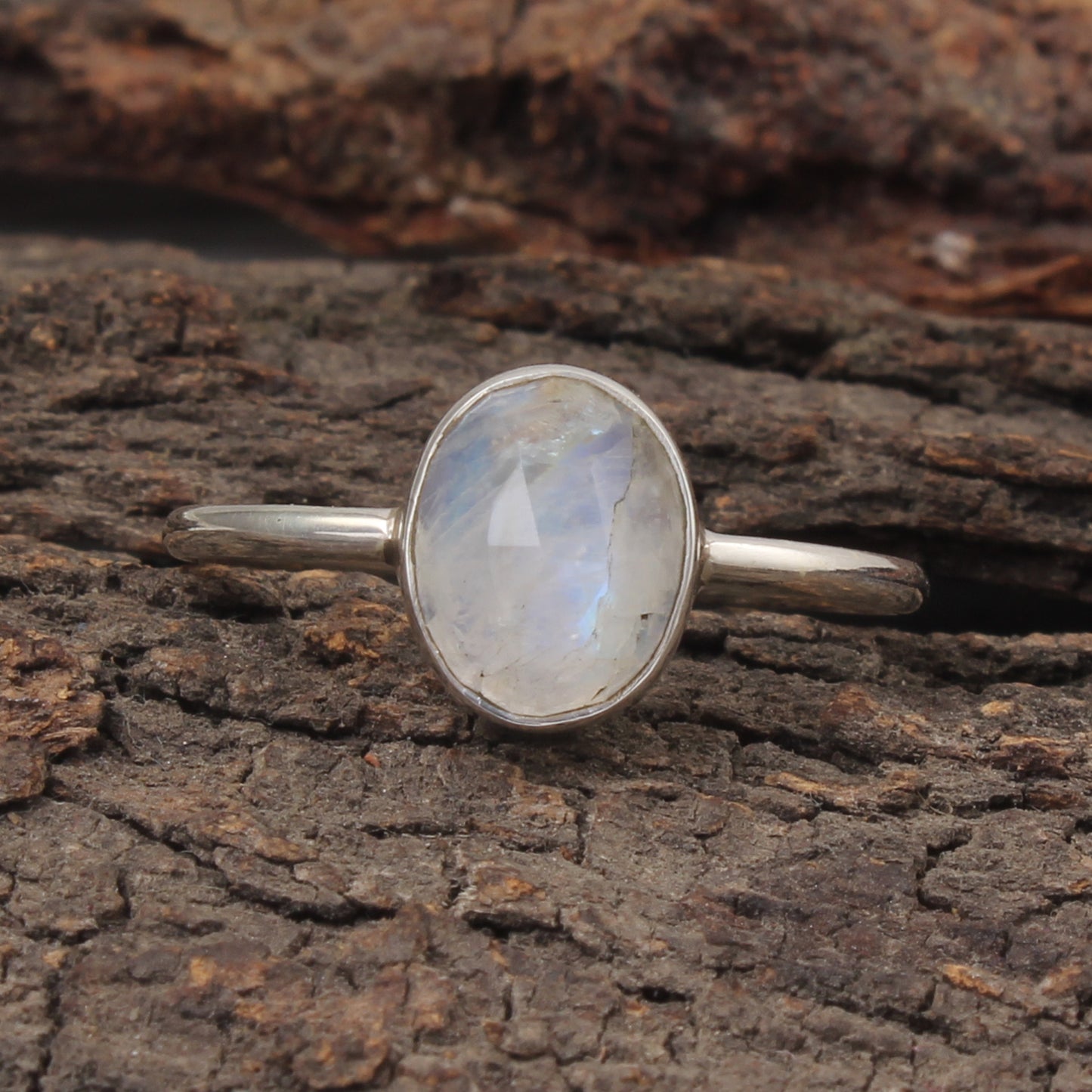 Faceted Rainbow Moonstone Ring Handmade Minimalist 925 Sterling Silver Oval Natural Gemstone Ring