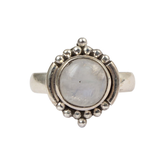 Bohemian Moonstone Ring Handmade 925 Sterling Silver Natural Round Shape Gemstone Ring