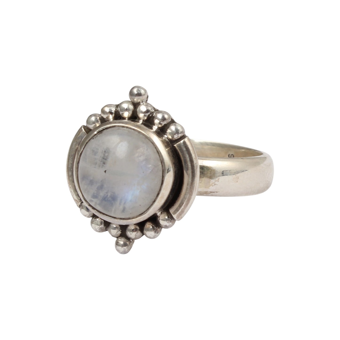 Bohemian Moonstone Ring Handmade 925 Sterling Silver Natural Round Shape Gemstone Ring