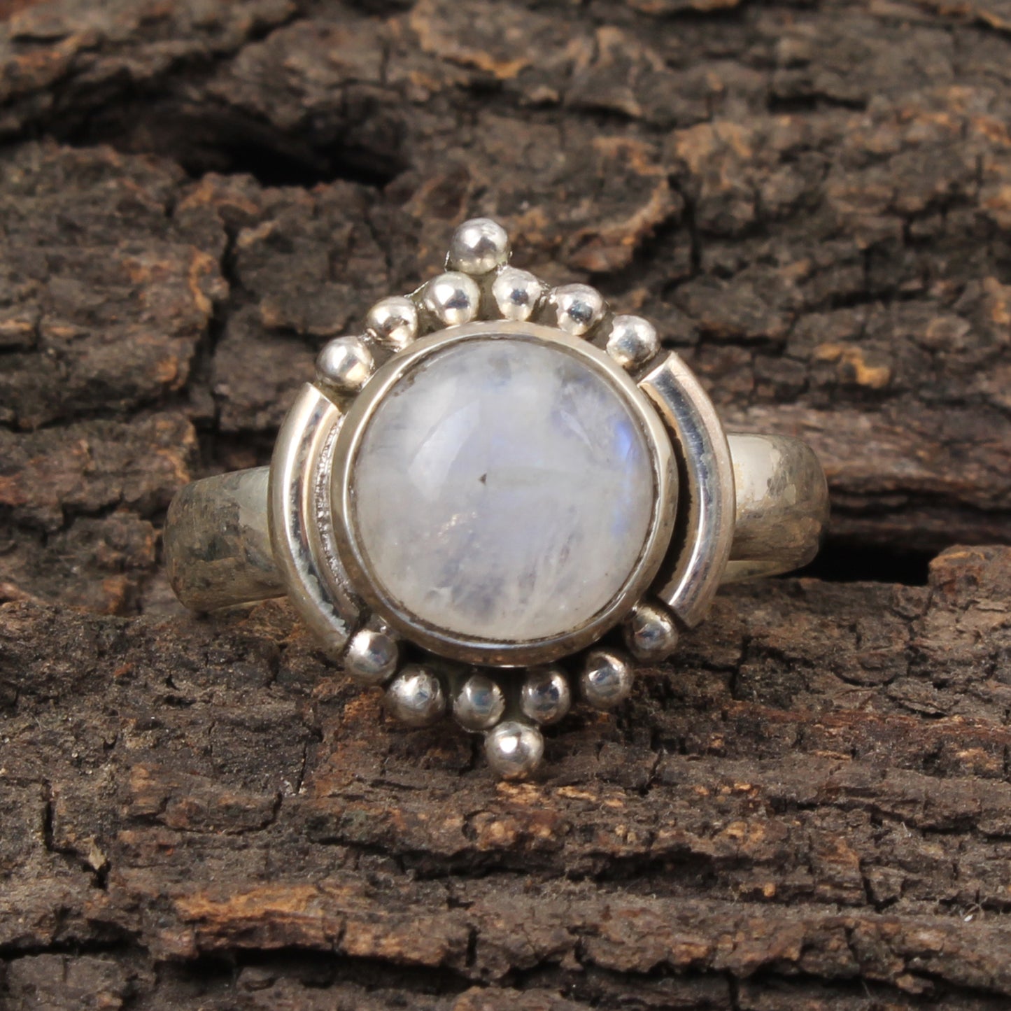 Bohemian Moonstone Ring Handmade 925 Sterling Silver Natural Round Shape Gemstone Ring