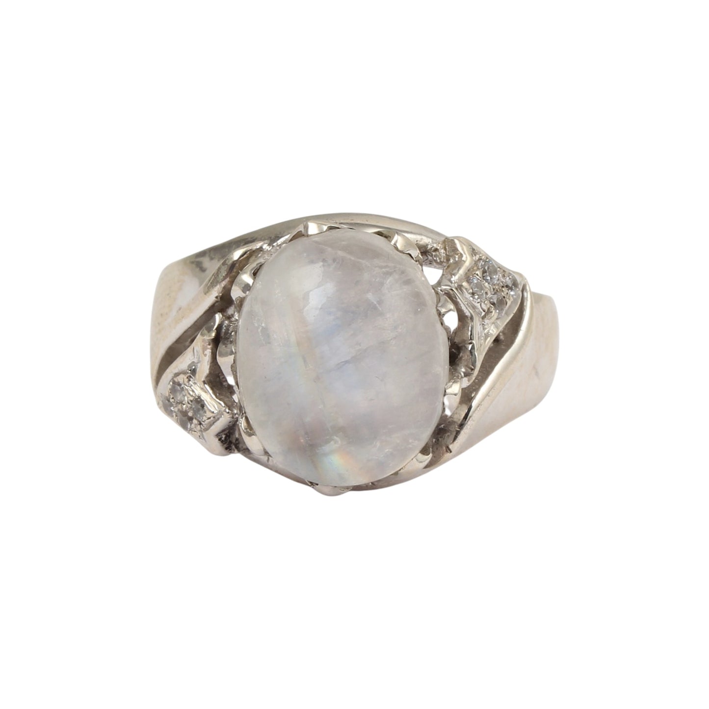 Vintage Style Rainbow Moonstone Ring with CZ Studded Handmade 925 Sterling Silver Ring Jewelry