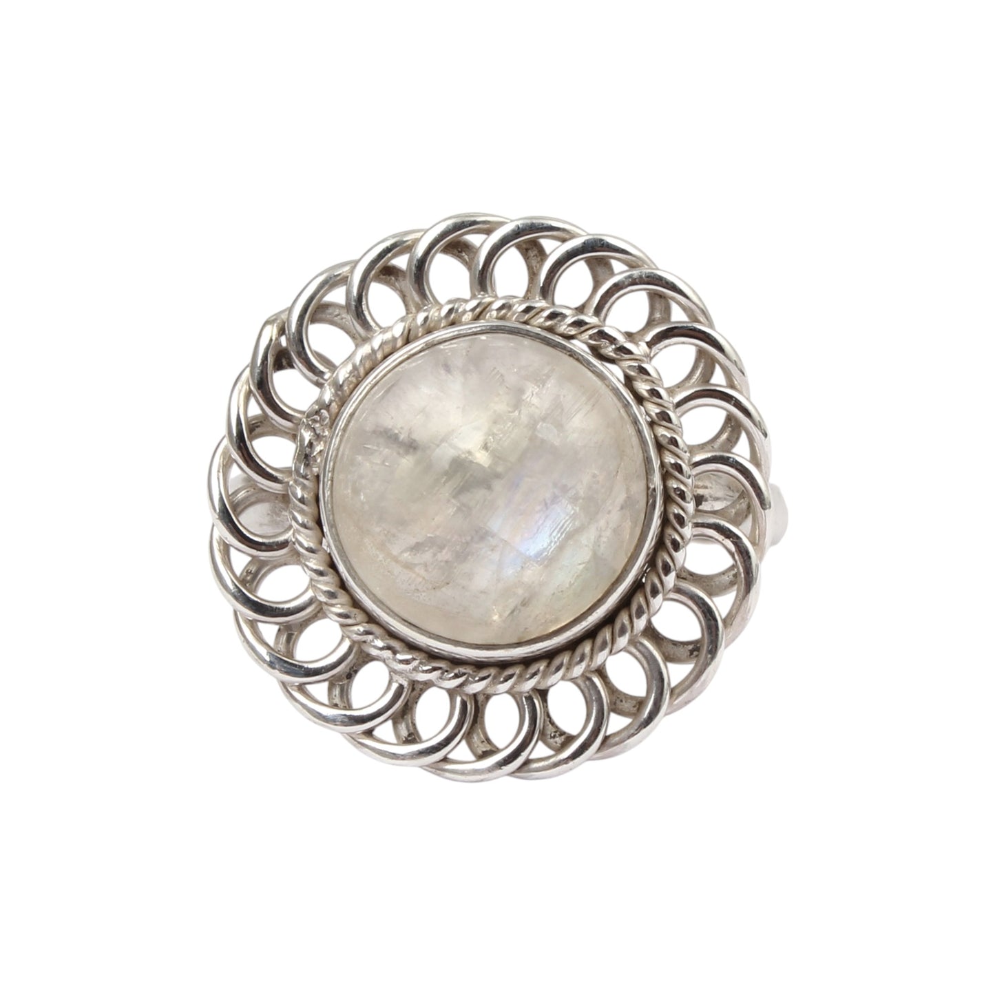Vintage Style Rainbow Moonstone Cocktail Ring Handmade 925 Sterling Silver Natural Gemstone Ring Jewelry