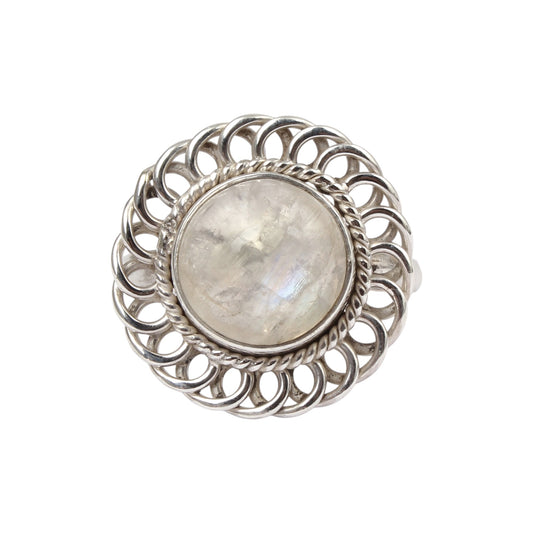 Vintage Style Rainbow Moonstone Cocktail Ring Handmade 925 Sterling Silver Natural Gemstone Ring Jewelry