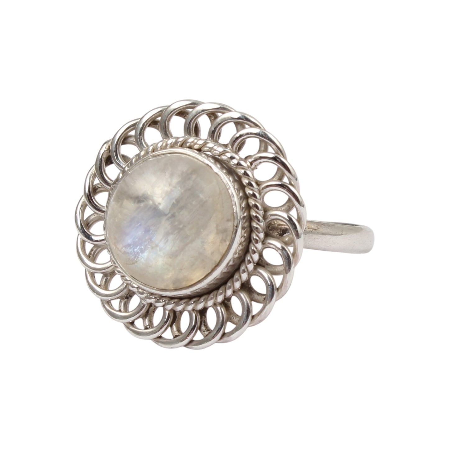 Vintage Style Rainbow Moonstone Cocktail Ring Handmade 925 Sterling Silver Natural Gemstone Ring Jewelry