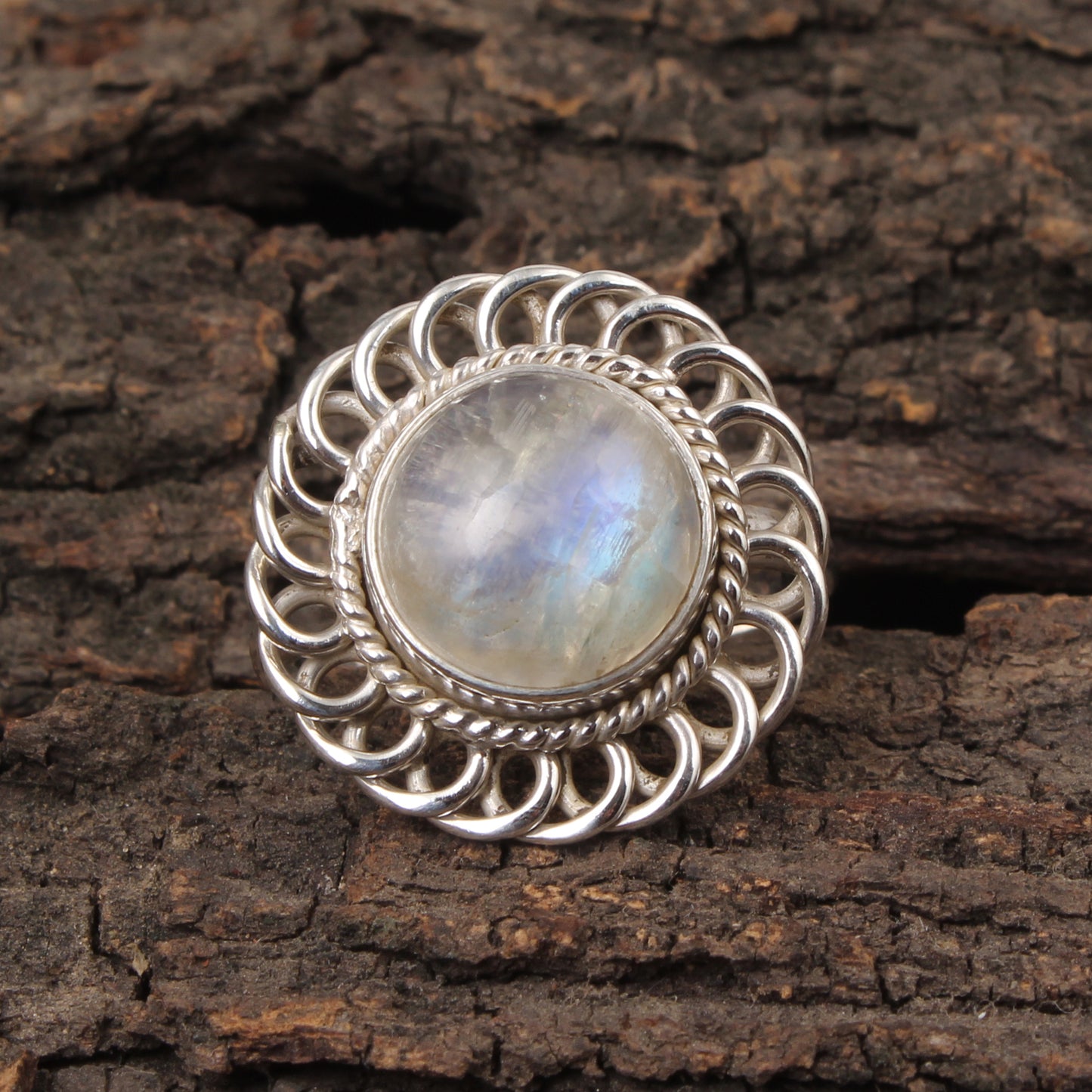 Vintage Style Rainbow Moonstone Cocktail Ring Handmade 925 Sterling Silver Natural Gemstone Ring Jewelry
