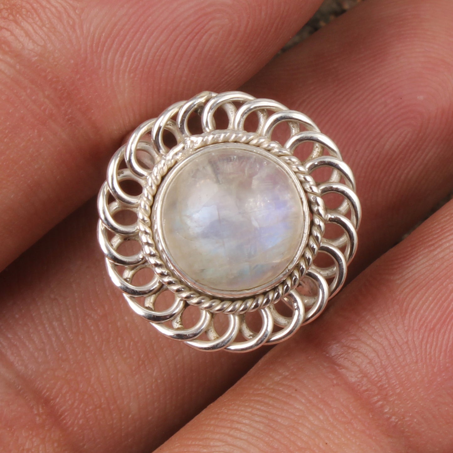 Vintage Style Rainbow Moonstone Cocktail Ring Handmade 925 Sterling Silver Natural Gemstone Ring Jewelry