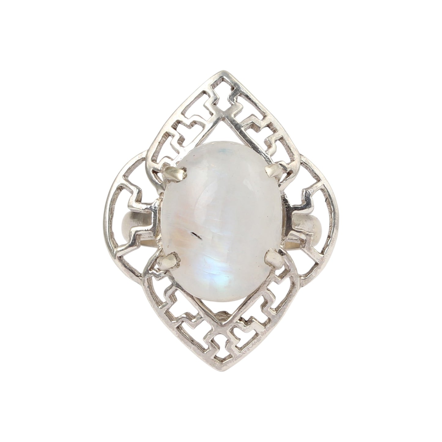 Rainbow Moonstone Cocktail Ring Handmade Prong Setting 925 Sterling Silver Statement Ring Jewelry
