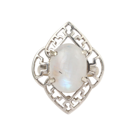 Rainbow Moonstone Cocktail Ring Handmade Prong Setting 925 Sterling Silver Statement Ring Jewelry
