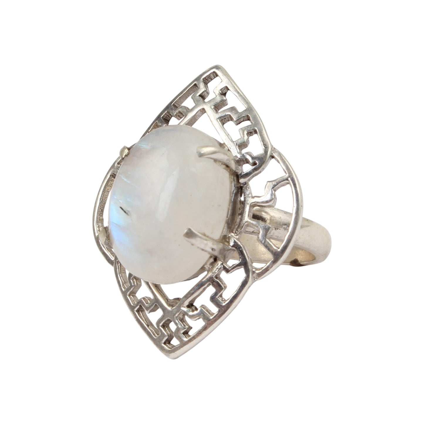 Rainbow Moonstone Cocktail Ring Handmade Prong Setting 925 Sterling Silver Statement Ring Jewelry