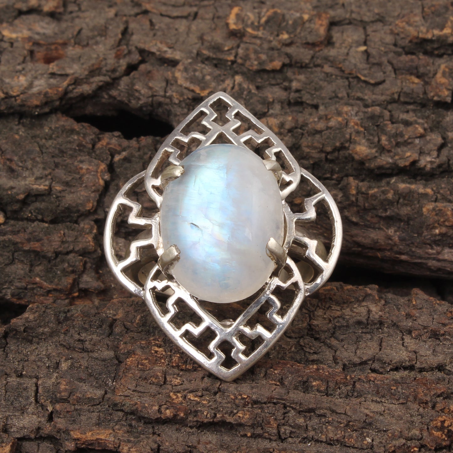 Rainbow Moonstone Cocktail Ring Handmade Prong Setting 925 Sterling Silver Statement Ring Jewelry