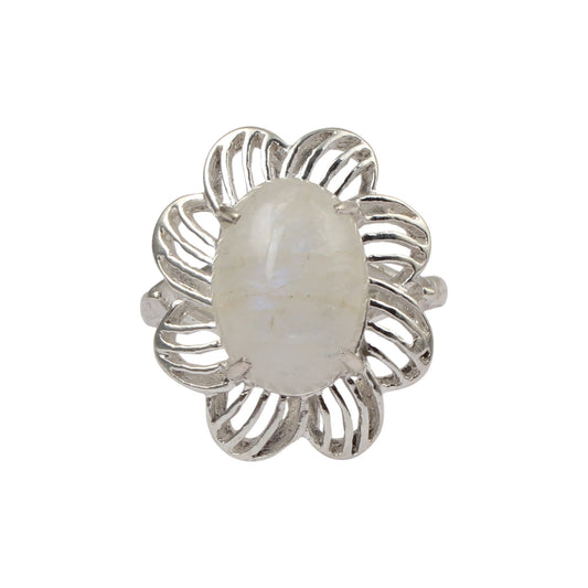 Rainbow Moonstone Openwork Designer Ring 925 Sterling Silver Natural Gemstone Prong Setting Ring