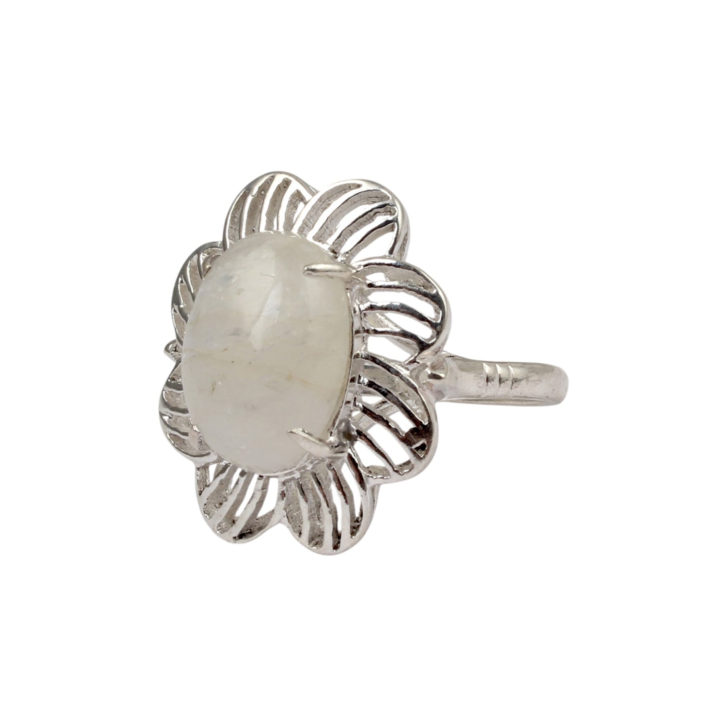 Rainbow Moonstone Openwork Designer Ring 925 Sterling Silver Natural Gemstone Prong Setting Ring