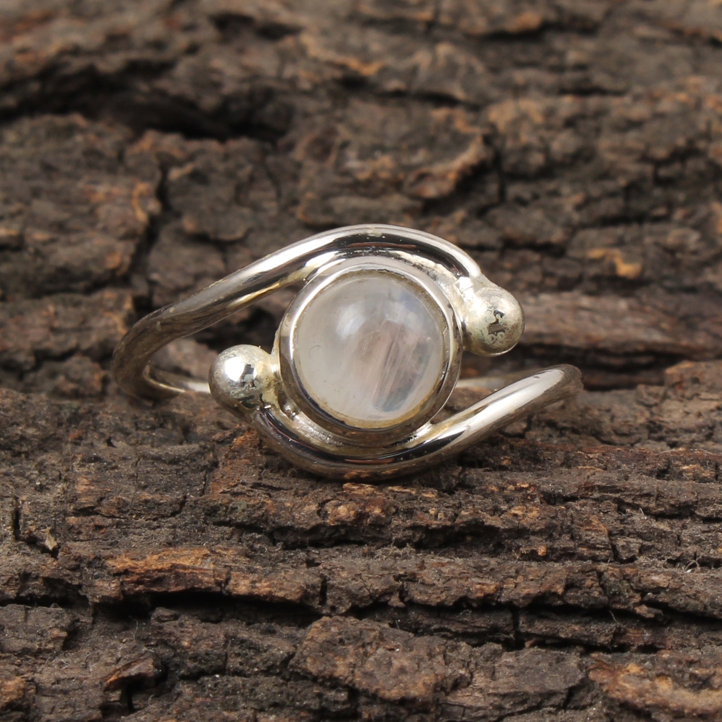 Minimalist Rainbow Moonstone Bypass Ring Handmade 925 Sterling Silver Natural Moonstone Ring Jewelry