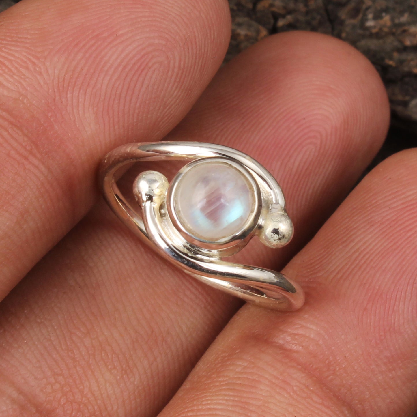 Minimalist Rainbow Moonstone Bypass Ring Handmade 925 Sterling Silver Natural Moonstone Ring Jewelry